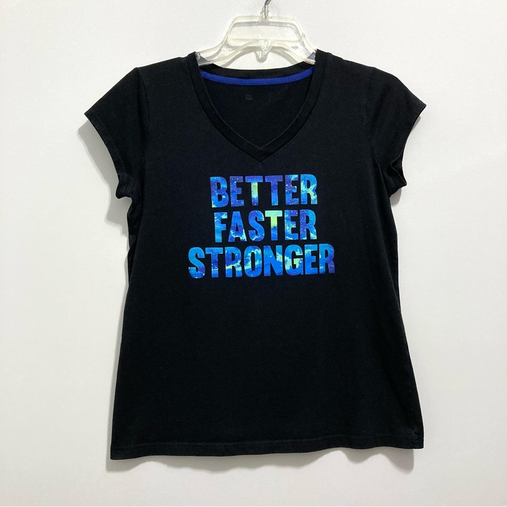 Better Faster Stronger Women’s Short Sleeve Soft Cotton Black Tee